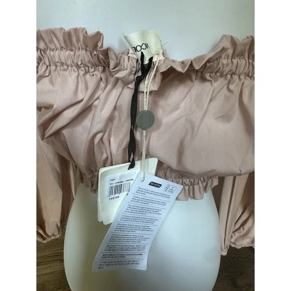 Vicolo Pink Off Shoulder Crop Top Long Sleeve 100% Cotton Made in Italy Size S - Picture 10 of 11